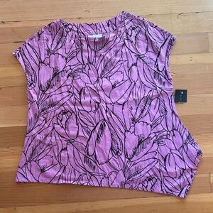 BNWT bryn Walker oversized Pink Purple Floral Short Sleeve Tunic Top Small